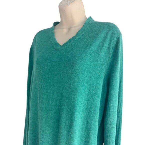 Banana Republic Luxury Blend Women's Sz L Green V-Neck Sweater Silk Cashmere - Picture 2 of 8